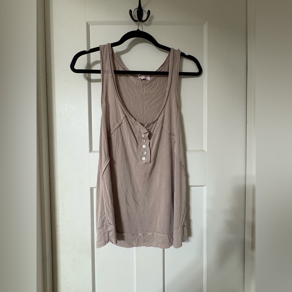 Pink Lily Super Soft Taupe Henley Tank Top